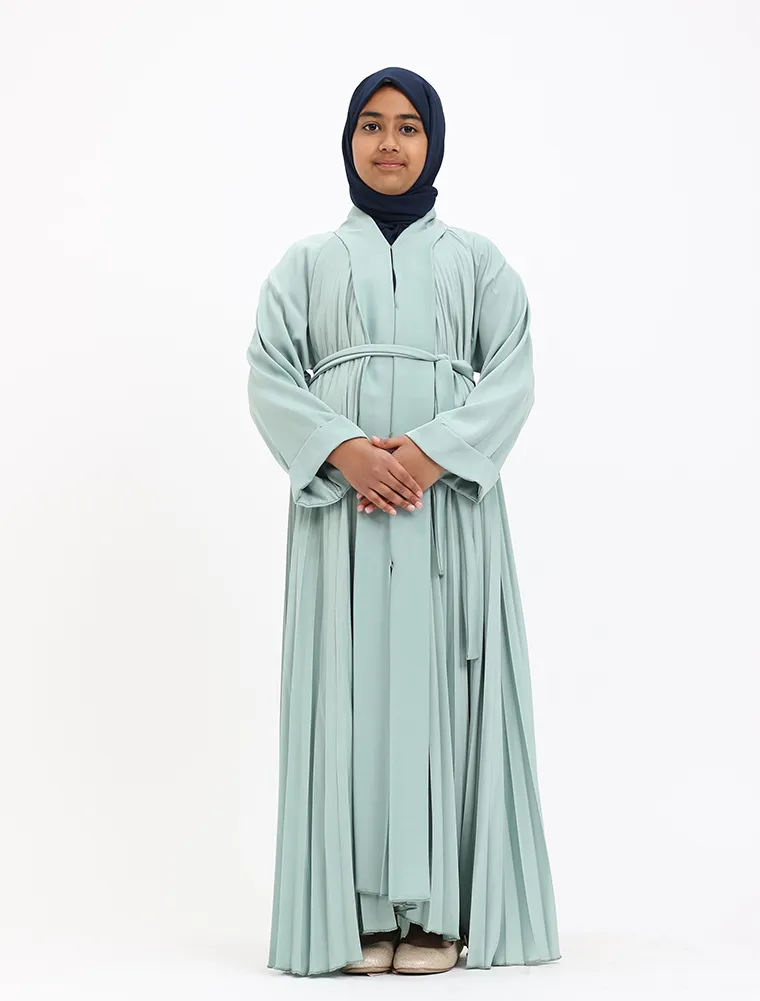 Girls Sage Pleated Silhouette Abaya